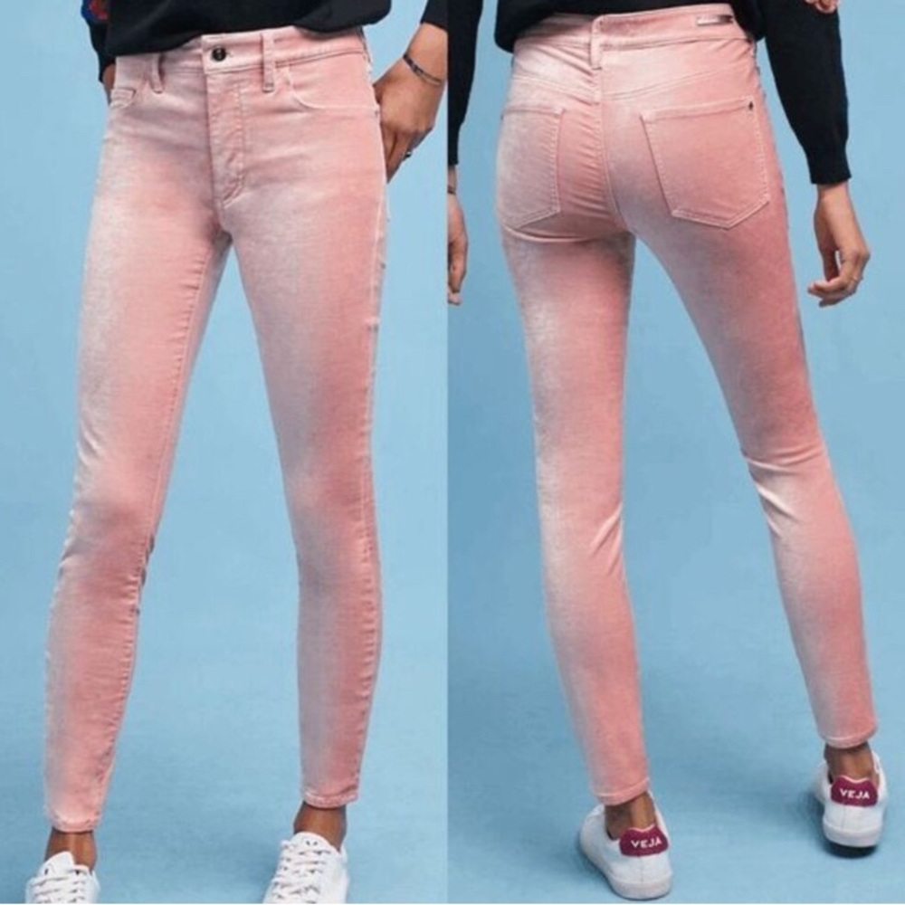 NWOT Pilcro Velvet Serif Mid-Rise Pink Velour Skinny Jeans Sz 27 28 - Picture 13 of 15